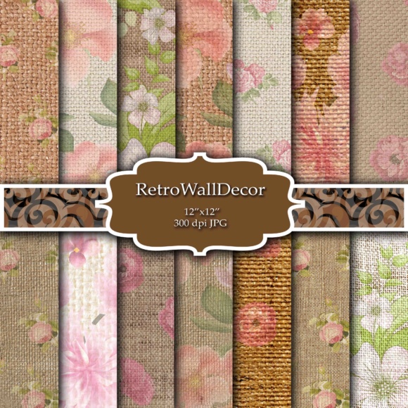 Floral Burlap Digital Papers for Creative Projects