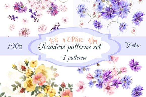 Seamless Floral Wallpapers Set: Watercolor Design